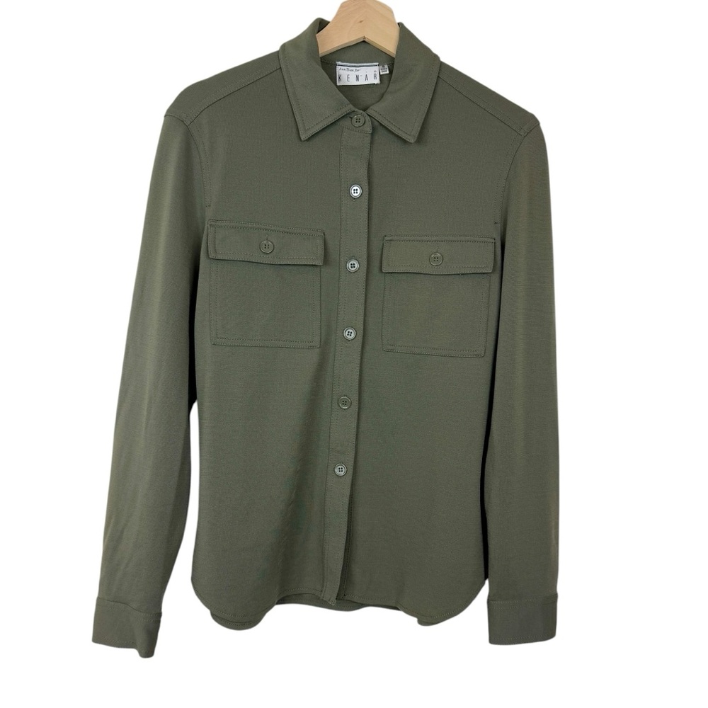 Vintage 90s Utility Long Sleeve Collared Cargo Shirt Army Olive Green 6 Knit